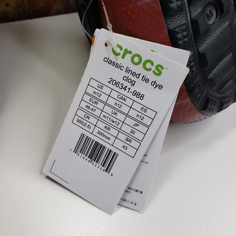 Crocs Unisex Classic Tie-Dye Lined Clog - Multi/Black NWT Mens Size 12 - Picture 8 of 9